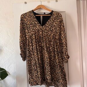 Zara Leopard Print 3/4 Sleeve Babydoll Dress
